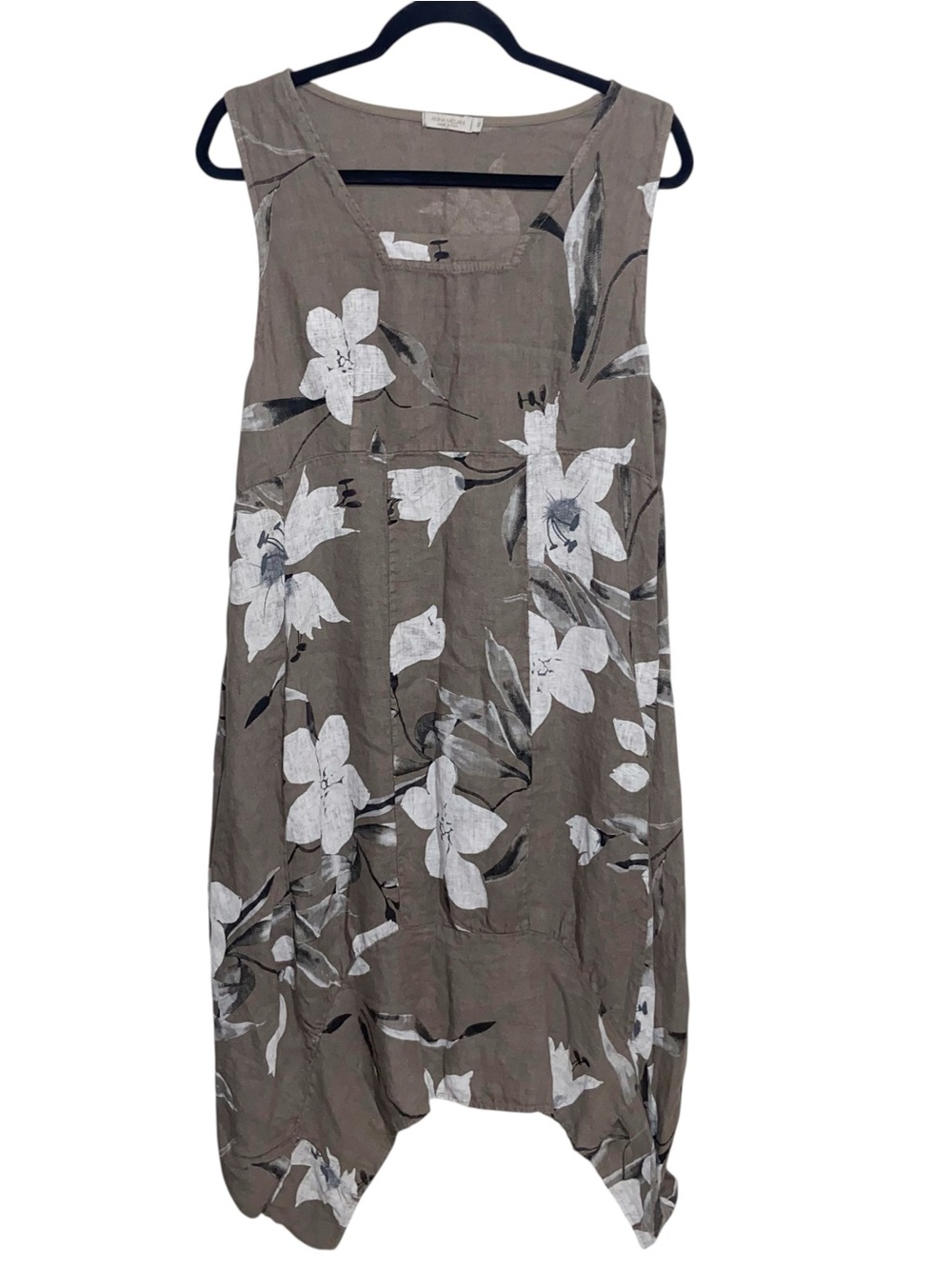 Anna Melani Dress Womens XL 100% Linen Italy Minimalist Lagenlook Floral Pockets
